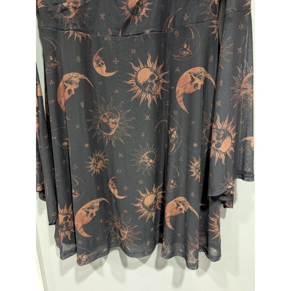 Cosmic Aura Women's Skull Celestial Mesh Bell-Sleeve Dress  Black Tan Sz 2X NWT - Picture 4 of 16